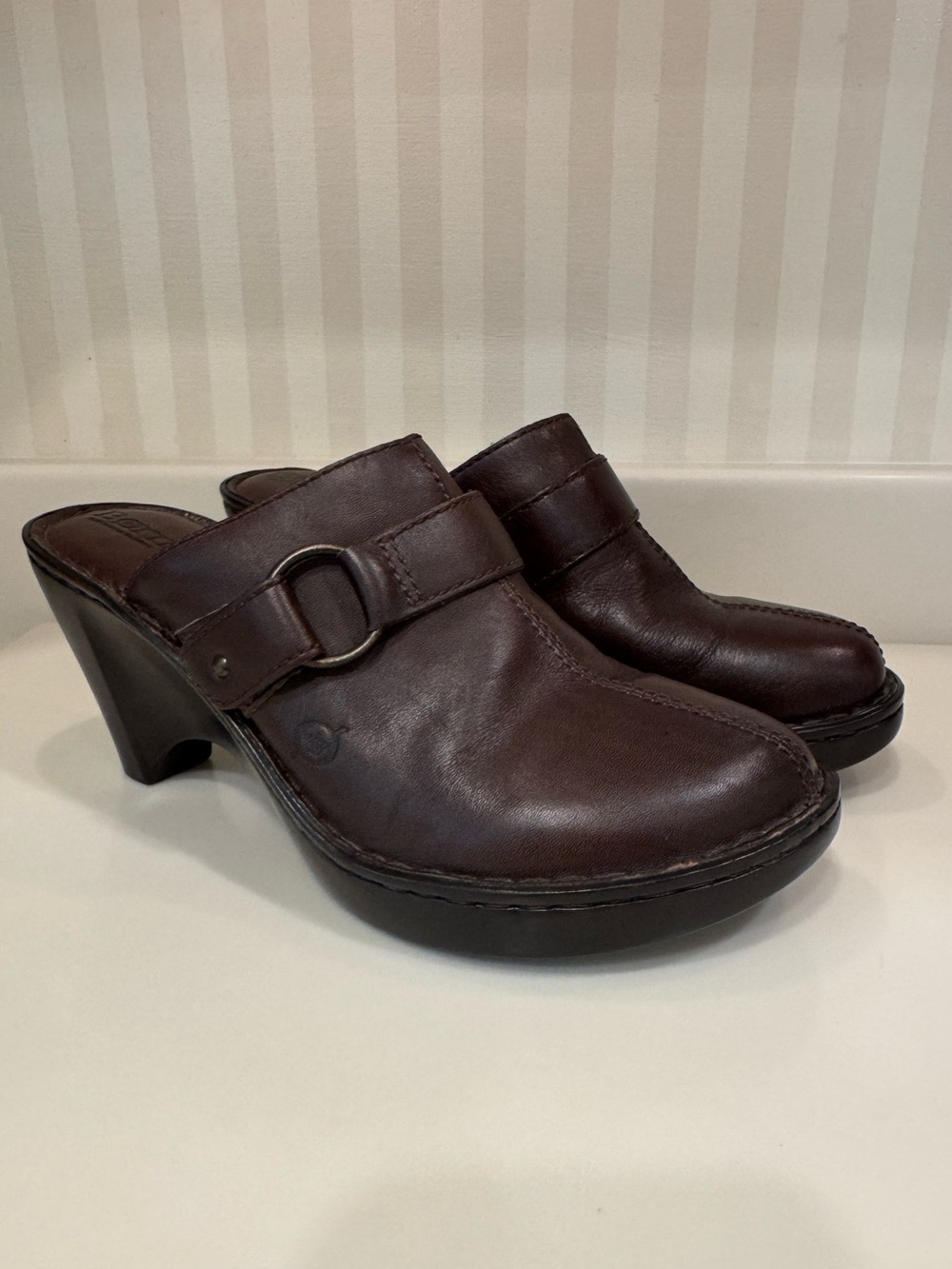 Born brow Lather Platform Clogs Size 9